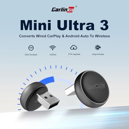 Carlinkit Mini Ultra Wireless CarPlay & Android Auto Adapter, Convert Factory Wired to Wireless, USB-A/USB-C Fast Connection for iPhone & Android 11+, Plug & Play Car Play Dongle, OTA Upgrade - Thumbnail 2