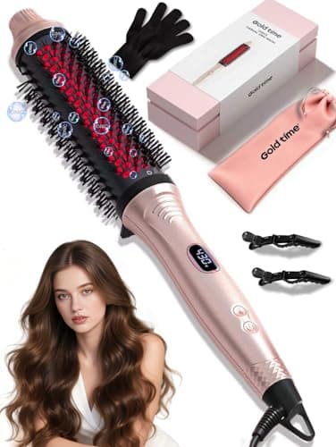 Infrared Thermal Brush 1.65”, 100M Negative Ions 2-in-1 Curling, Straightening & Smoothing Round Brush, 6 Heat Settings with LED Display, Lightweight Quiet, Dual Voltage, Auto Shut-Off, Pink Gift Box - Image 1