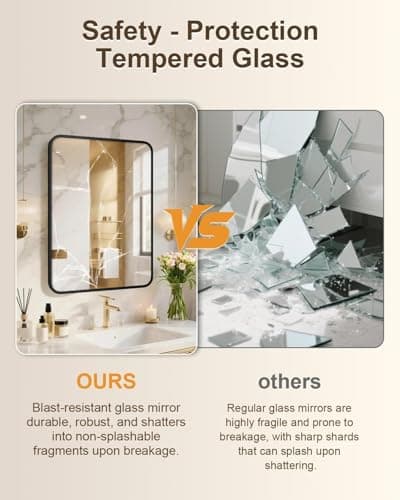 NBGV 22" x 30" Bathroom Mirror Black Bathroom Mirrors for Over Sink Modern Bathroom Vanity Mirror for Bedroom Entryway or Living, Metal Framed HD Tempered Glass Room Horizontal or Vertical - Thumbnail 5