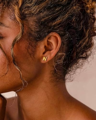 MUMREUES Gold Earrings for Women Trendy 14K Gold Plated Initial J Letter Stud Earrings Simple Small Minimalist Dainty Cute Hypoallergenic Earrings Jewelry Gifts - Thumbnail 3