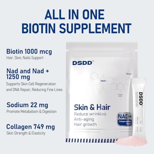 DSDD Biotin Supplement for Supports Healthy Hair, Skin & Nails, Hair Growth Vitamins for Women & Men with 1000mcg Biotin, 1000mg NAD, Collagen, Sodium, Non-GMO & No Gluten 20 Servings - Thumbnail 3