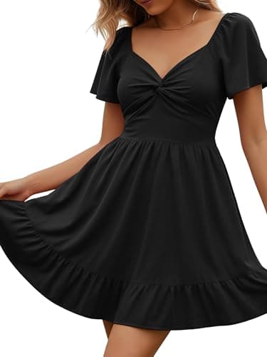 ECOWISH Twist Front Mini Summer Dresses for Women Short Flutter Sleeve Casual Flowy V Neck Tie Back A Line Dress with Pockets 01Black X-Large - Image 1