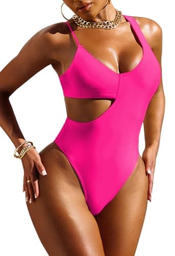 Pink Queen Women's Sexy One Piece Swimsuit Cutout High Cut Tummy Control Bathing Suit Swimwear Bright Pink S - Image 1