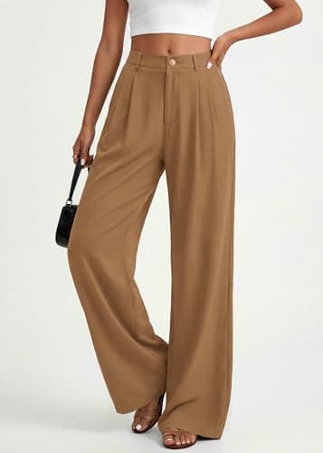 KIRUNDO Dress Pants Women 2026 Summer Polka Dot Palazzo Wide Leg Trousers Flowy Business Casual Slacks for Work with Pockets(Khaki, Small) - Thumbnail 5