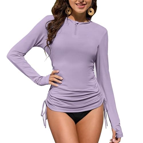 ZAFUL Sun Shirt Quick Dry UV Protection Long Sleeve Crew Neck Quarter Zip Side Pockets Drawstring Hem Outdoor Shirt Purple XL - Image 1