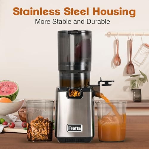 Fretta Cold Press Juicer Machines, Slow Masticating Juicer with 5.3'' Large Feed Chute for Whole Fruit and Vegetables, High Juice Yield, Easy to Clean Juice Extractor, Nut Milk Maker, BPA-Free,250W - Thumbnail 6