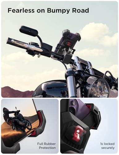 JOYROOM Motorcycle Phone Mount, [1s Auto Lock][100mph Military Anti-Shake] Bike Phone Holder for Bicycle, [10s Quick Install] Handlebar Phone Mount, Compatible with iPhone, Samsung, All Cell Phone - Thumbnail 5