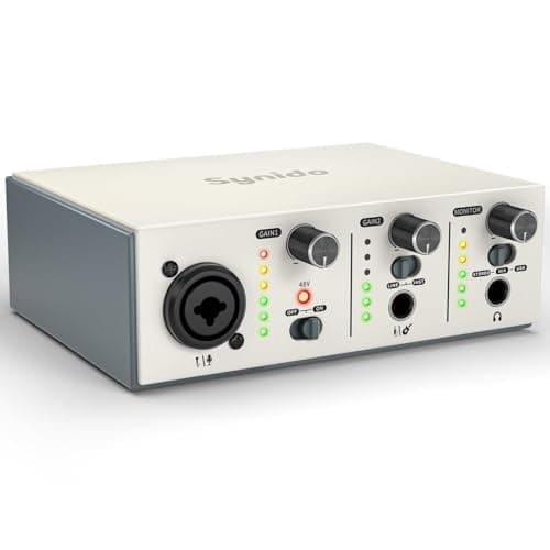 Synido USB C Audio Interface for Recording Music, Streaming, Podcasting with XLR, Line Input, 24bit/48kHz, 48V Phantom Power, 2-channel, Silver