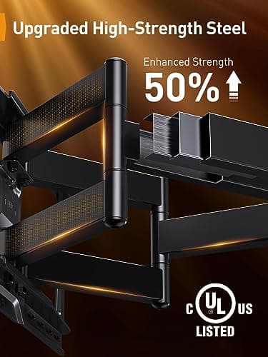 Perlegear UL-Listed Full Motion TV Wall Mount for 42–90 Inch TVs up to 150 lbs, Pre-Assembled TV Mount with Tool-Free Tilt, Swivel, Extension, Max VESA 600 x 400mm, 12″/16″/18″/24″ Wood Studs, PGLF16 - Thumbnail 6