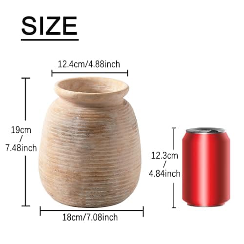 Ceramic Flowers Rustic Vase, Neutral Pottery Farmhouse Vases Home Decor, 7.48" Terracotta Pampas Decorative Vase for Table Entryway Mantel Bookshelf Bedroon Bathroom Living Room - Thumbnail 2