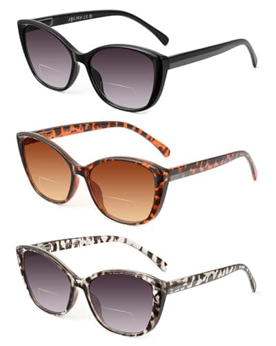 JOLISU 3 Pack Cat Eye Bifocal Reading Sunglasses for Women, 2-in-1 UV400 Sun Readers with Spring Hinge for Outdoor Activity (1.75) - Image 1