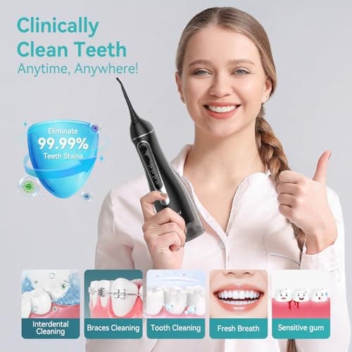 Water Dental Flossers for Teeth, 300ML Cordless Portable Electric Water Flosser, 4 Modes Oral Irrigator, Waterproof Rechargeable Water Floss for Deep Cleaning, Plaque Remover,Braces Home Travel Use - Thumbnail 5