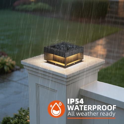 VZVI Solar Post Lights Outdoor, 7.9'' Pillar Lights Waterproof, 3000K Fence Column Cap Light Dusk to Dawn Solar Powered Lantern, Modern Lamp Posts Outdoor Lighting Fixture for Yard Pathway Deck Garden - Thumbnail 2