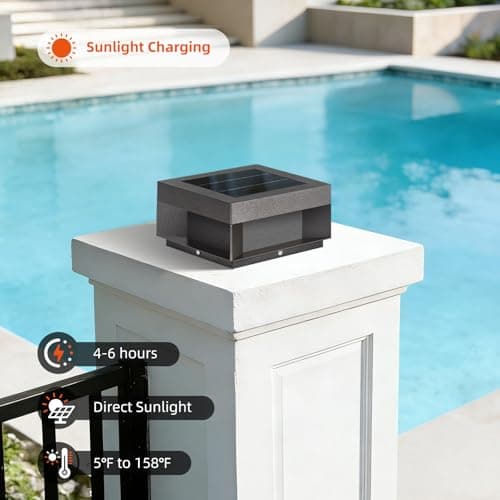 VZVI Solar Post Lights Outdoor, 7.9'' Pillar Lights Waterproof, 3000K Fence Column Cap Light Dusk to Dawn Solar Powered Lantern, Modern Lamp Posts Outdoor Lighting Fixture for Yard Pathway Deck Garden - Thumbnail 5