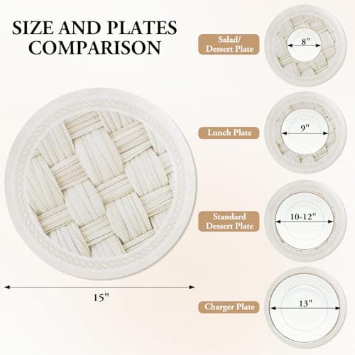 Kaixinbao 15 Inch Round Placemats Set of 6,Washable Wipeable Durable Place Mats for Dining Table,Kitchen Decor, Non Slip Lace PVC Vinyl Braided Table Mats(6, Cross-Weave Straw) - Thumbnail 3