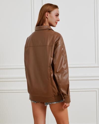 Keoouure Leather Jacket Women Oversized Faux Jacket Fall Fashion Motorcycle Coat 2026 Outfits Clothes Y2k Tops - Thumbnail 3