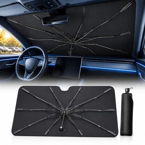 2026 Upgraded DooGooCoo Windshield Sun Shade Umbrella for Car, Reinforced Frame, UV Block Heat Shield, Keeps Interior Cooler, Foldable Front Windshield Cover, Medium 57" x 32"