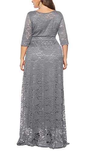 Eternatastic Womens Floral Lace 2/3 Sleeves Maxi Dress Evening Party Long Dress 3XL Gray - Thumbnail 2