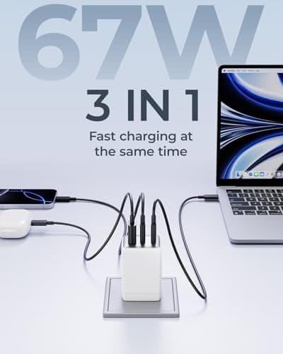 wegear 67W USB C Charger, 3-Port GaN Fast Charging Block with Foldable Plug, Compatible with MacBook Pro/Air, iPad Pro, iPhone 16/15/Pro, Galaxy S25/S24, Note20, Pixel, Apple Watch, (White) - Thumbnail 2
