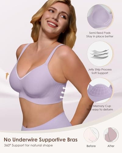 As Fairy Bras for Women- No Underwire, Full Coverage, Push Up, Back Smoothing, Seamless Soft Comfortable Bras Purple 38DDD - Thumbnail 3