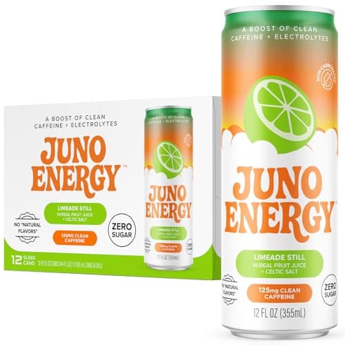 JUNO ENERGY Limeade Still Energy Drink - Sugar Free, 125mg Organic Caffeine from Green Coffee Beans, Hydrating with Stevia, Organic Lime Juice - Vegan, Gluten Free, 12 Pack - Image 1