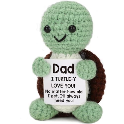 TuSuQing Dad Gifts from Daughter Son, Fathers Day Birthday Gifts Mini Funny Turtle with Love You Dad Fathers Day Card Christmas Handmade Positive Crochet Gifts for Stepdad Father in Law Daddy - Image 1