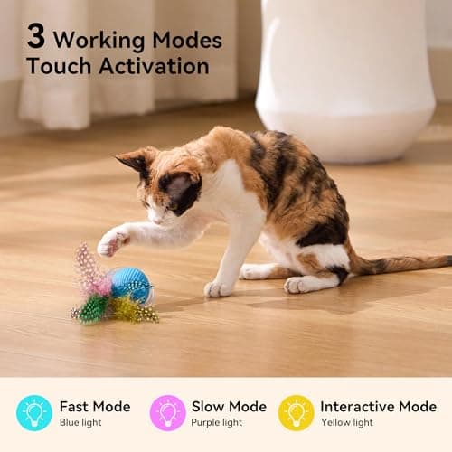 ZOMISIA Interactive Cat Toy Ball, Hide and Seek Cat Toys in Play Mat, Moving Rolling Kitten Toys for Indoor Bored Cats, Motion Activated Rechargeable Kitty Toys with 3 Tails/LED Light/Bird Chirping - Thumbnail 4