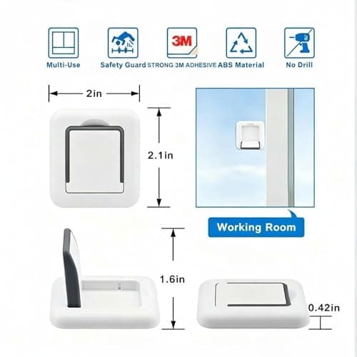 Sliding Glass Door Child Lock 4 Pack | 3M Adhesive No Drill 10s Install Upgraded Solid ABS, Baby Proof Lock for Patio Door, Closet, Horizontal & Vertical Sliding Window | Keep Toddlers Pets Safe - Thumbnail 3