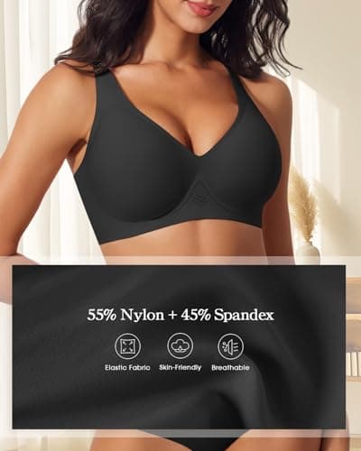 LIIJOO Push Up Bras for Women Wireless Deep V Sports Bra Seamless Comfort Bralette No Underwire Supportive Sexy Lift Everyday Workout Bra（Black,M Size） - Thumbnail 4