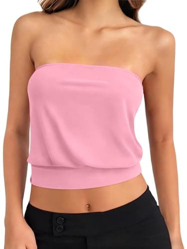 ANRABESS Tube Tops for Women Bandeau Strapless Cropped Banded Hem 2026 Summer Clothes Pink XX-Large - Image 1