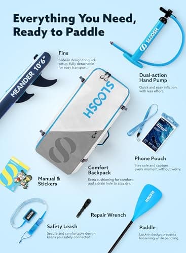 SLOOSH Inflatable Stand Up Paddle Board, 10'6" Inflatable Paddle Boards with Premium Accessories, Non-Slip EVA Deck, Ultra-Light Carry Bag, Meander SUP for Youth & Adults, Ocean Surge - Thumbnail 6