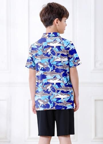 Boys Spring Collared Shirt Shark Polo Shirts Kids Golf Collared Short Sleeve School Uniform Size 13-14 Years Athletic Dry Fit Tops Casual Clothes - Thumbnail 4