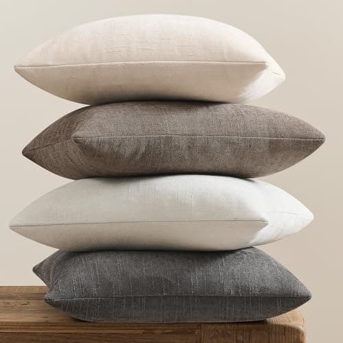 GriNeed Pack of 4 Throw Pillow Covers 18x18 Inch Chenille Textured Neutral Soft Pillow Covers Solid Decorative Farmhouse Cushion Covers Home Boho Decor for Couch Sofa Bed Living Room - Thumbnail 3