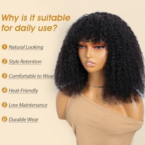 JOEDIR HAIR Human Hair Wig Afro Kinky Curly Fluffy Wig for Black Women Wear and Go Wig with Bangs Glueless Wigs 250% Density (NATURAL, 14 inch) - Thumbnail 3