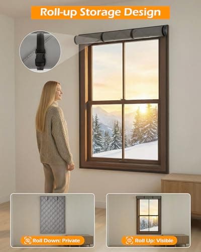 cocobeen Window Insulation Cover for Winter - 39" x 63" Thermal Insulated Window Curtain Kit with Oxford Cloth Thicken Cotton to Keep Heat for Home RV Basement Winter & Summer Use - Thumbnail 5