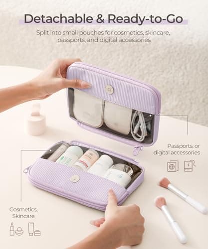EPEDAL24 Preppy Makeup Bag, Rectangle Double Detachable Cosmetic Organizer, Clear Side Panel Portable Travel Pouches for In-Flight Essentials, Beauty & Tech Accessories, Gift for Women - Thumbnail 4