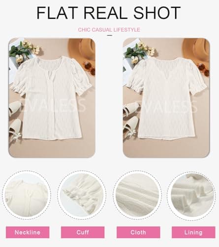 EVALESS Spring Clothes for Women Trendy 2025 Business Casual Tops White Shirts Dressy Blouses for Work Professional Crewneck Teacher Outfits Cute Short Puff Sleeve Tops Womens Western Shirts, Large - Thumbnail 6