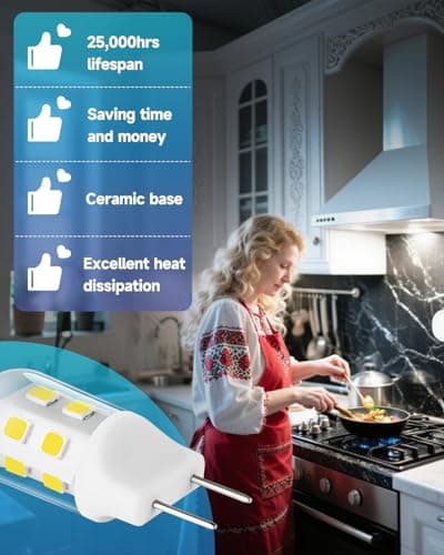 Noobibaba Upgraded Glass Microwave Light Bulbs Under Hood, G8 LED Bulb for GE LG Samsung Under Microwave Light Bulb, 3W Equivalent WB25X10019 20W Halogen Lamp 120V Daylight White 6000K 2-Count - Thumbnail 3