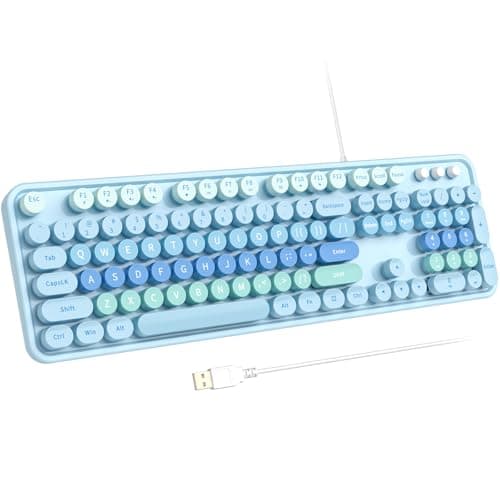 Atelus Large Print Keyboard, USB Wired Computer Keyboard with Retro Keycaps, Numeric Keypad and Media Hotkey for Office Desktop PC Laptop and Windows 7 8 10 11 (Blue Colorful)