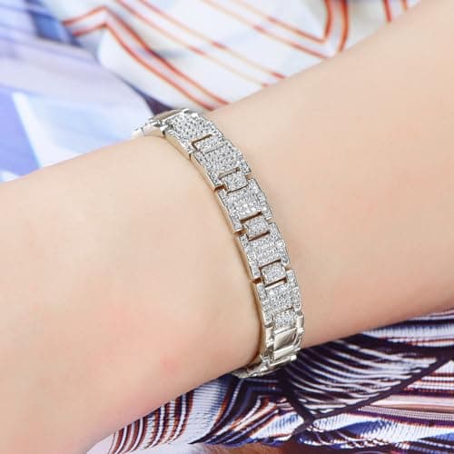 TRENDOLLA Mens Stainless Steel Bracelet, 7.5/8 inches Dainty Hiphop Cuban Link Chain Bracelet White Gold and 14K Gold Plating (Style04-White Gold) - Thumbnail 2