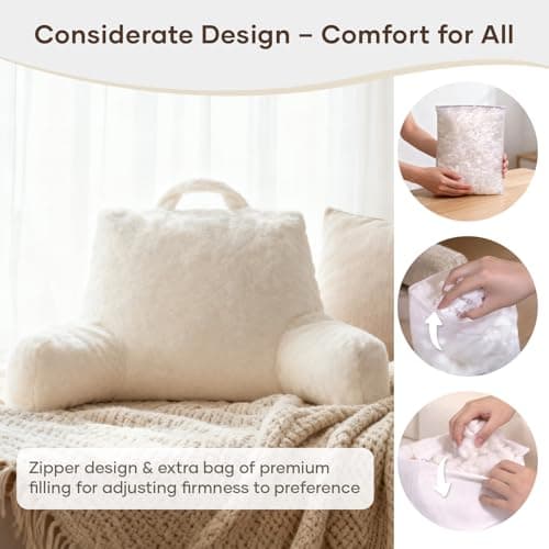 NOONTIDE Reading Pillow for Sitting up in Bed and Couch,Large Back Pillow for Adult & Teens with Soft Adjustable Neck Roll Backrest Pillow,Washable Cover,Watching TV/Gaming/Relaxing(FurryWhite) - Thumbnail 4
