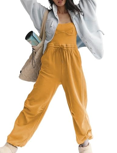 Fmkagva Women’s One Piece Overall Jumpsuits Sleeveless Athletic Onesie Adjustable Drawstring Waistband Overalls Rompers (Yellow-S) - Image 1