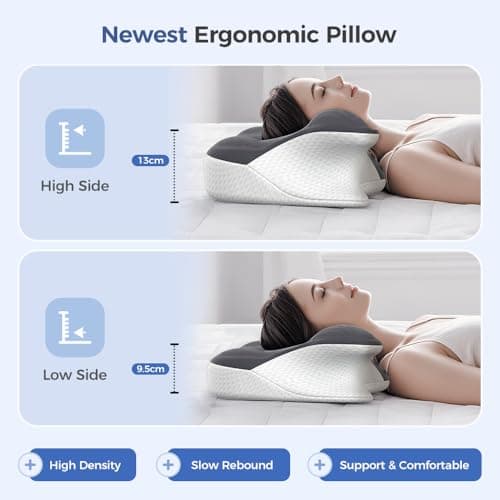 BNXIANG Cervical Neck Pillow for Neck Pain Relief,Memory Foam Neck Pillow for Sleeping,Orthopedic Neck Support Pillow for Back Stomach Sleepers,Ergonomic Pillow with Pillow Covers - Thumbnail 3