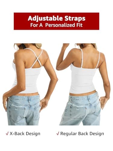 EasyGala Womens Cotton Foldover Tank Tops Sexy Square Neck Spaghetti Strap Cami Basic Summer Low Cut Camisole Fitted Y2K Trendy Going Out Shirts 2026 Ture White X-Large - Thumbnail 6