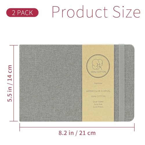 Vienrose 2 Pack Watercolor Sketchbook, 5.5"x8.2" Watercolor Journal with 24 Sheets 140 LB (300 GSM) Cotton Watercolor Paper, Grey Linen Cover Water Coloring Sketch Book - Thumbnail 2