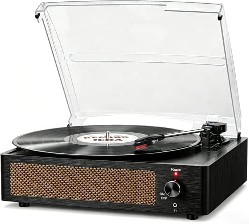 Vinyl Record Player with Speakers Vintage Turntable for Vinyls Records Belt-Driven Turn Table Support 3-Speed, Wireless Playback, Headphone, AUX-in, RCA Line LP Phonograph for Sound Enjoyment Black - Image 1