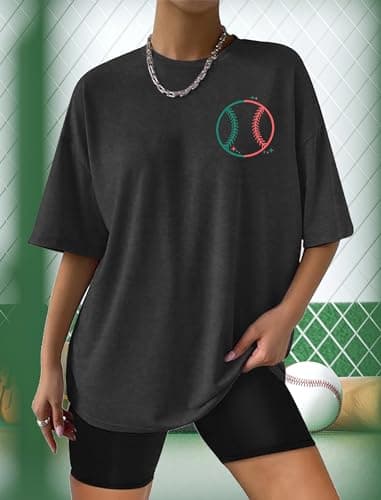Baseball Shirts Women Oversized: Baseball Mom Tshirt Hey Batter Batter Swing Graphic Tee Ballparks Tops Grey - Thumbnail 3
