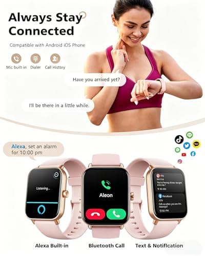 Quican Smart Watches for Women, Compatible for iPhone and Android Phones, Calling, Heart Rate/Sleep Monitor, Alexa, 1.8" Fitness Tracker Watch, Waterproof, Gifts for Women, Silicone Band, Baby Pink - Thumbnail 2