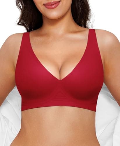 Seamless Bras for Women Comfy Push Up Supportive Wireless Bralettes Deep V Comfortable Tshirt Bras No Underwire Red S - Image 1