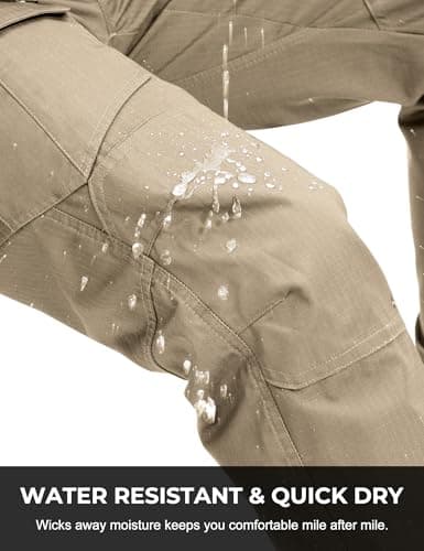 MOURCE Quick Dry Tactical Pants for Men Water Resistant BDU Cargo Pants with 7 Large Pockets Breathable Ripstop Khaki S 30" - Thumbnail 3